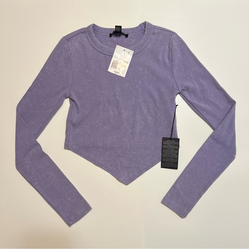 Forever 21 Purple Indigo Crop Long Sleeve V Hem Top – NWT – Size Small